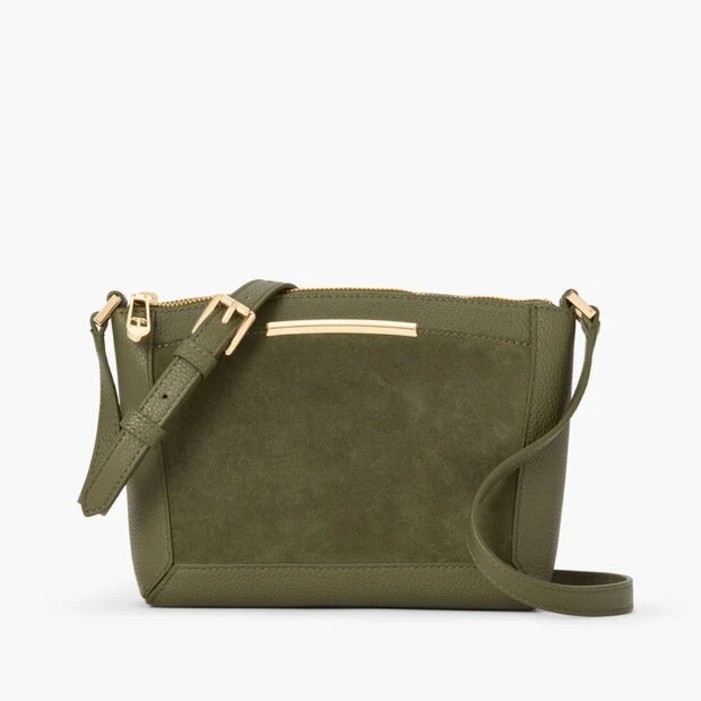 NWOT Talbots Suede Trim Genuine Pebbled Leather Crossbody Bag.